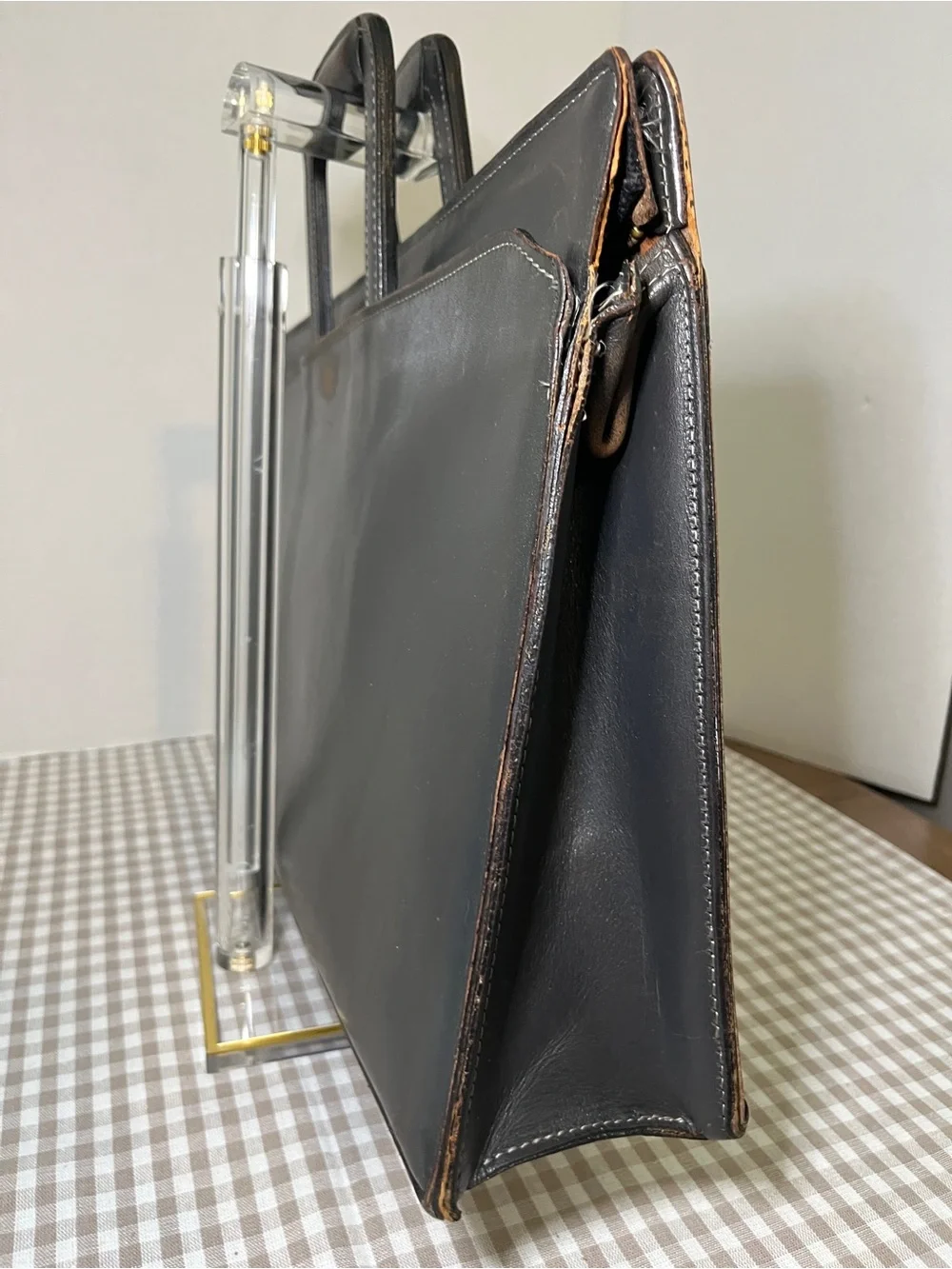 Vintage Schlesinger Brothers Black Leather Briefcase / Portfolio 1970's-80's